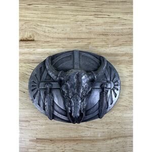 1986 Bull Skull & Feather Siskiyou U-40 Belt Buckle Made in USA